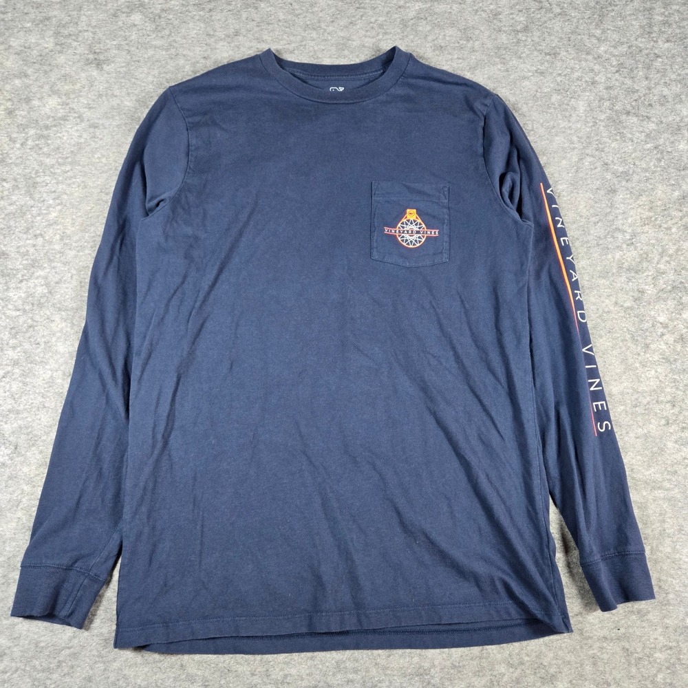 Vineyard Vines Mens Navy Basketball Graphic Long Sleeve Pocket T-Shirt Size M